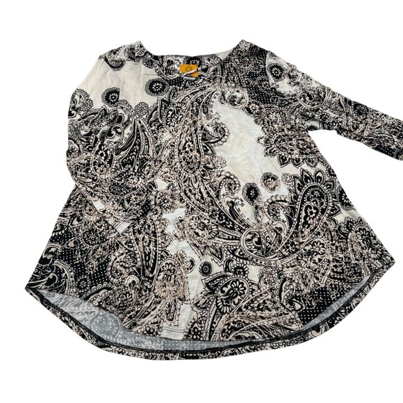 Ruby Rd. Women's Sz Small Black & Beige Paisley 3/4 Sleeve Top - Picture 1 of 4